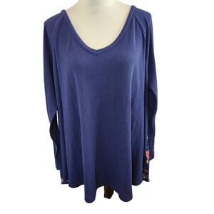 Modcloth Plus Size 4X‎ Blue Waffle Knit Top Deer Forest Animal Print Long Sleeve